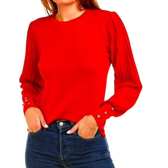 Nanette Lepore Red Mock Neck Sweater with Gold Button Cuffs NWT – Size Large - Picture 1 of 7
